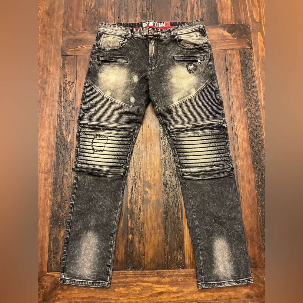 Men's 8Dstrkt Denim Jeans Black Grey Distressed Dot Size 36x32 Unique Streetwear